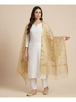 MUFFLY - Women Gold Tissue Zari Work with Tassel Border Dupatta