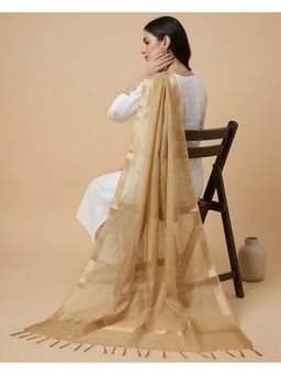 MUFFLY - Women Gold Elegant Organza Buta Zari Border with Tassel Detailing Dupatta