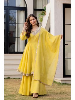 ESTELA - Women Yellow Flared Kurta with Palazzo & Dupatta