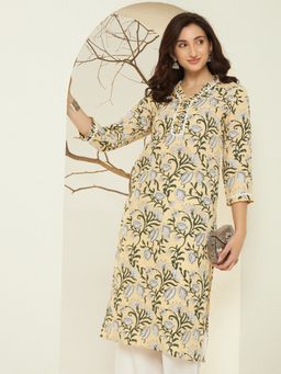 Meeranshi - Women Yellow Floral Printed Straight Kurta