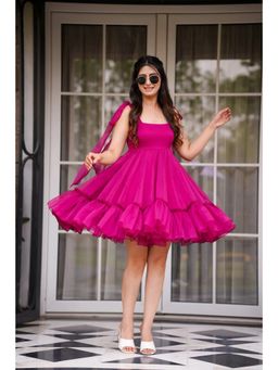 ESTELA - Organza Fit and Flared Pink Dress