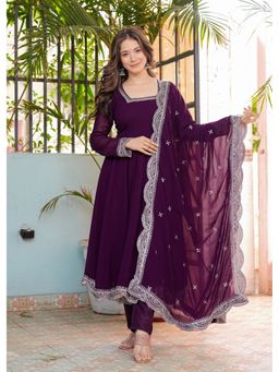 ESTELA - Women Purple Embroidered Anarkali Kurta with Pant & Dupatta
