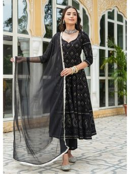 ESTELA - Women Black Embroidered Anarkali Kurta with Pant & Dupatta