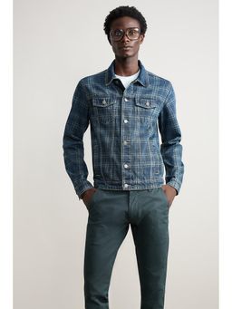 FREAKINS - Men Vintage Plaid Denim Jacket