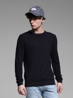 Jack & Jones - Navy Blue Slim Fit Knitted Sweater
