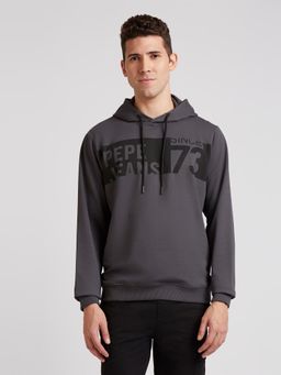Pepe Jeans - Grey Graphic Print Full Sleeve Hooded Sweatshirt
