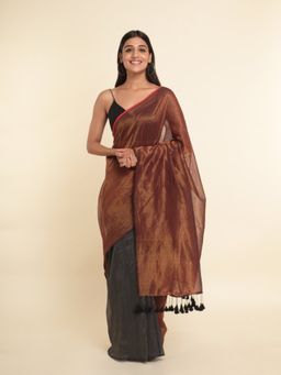 Suta - Coffee Brown Solid Cotton Blend Saree