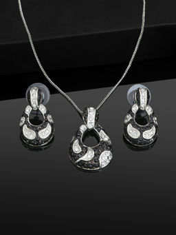 Estele - Rhodium Plated Gleam Pendant Necklace with Crystals for Women (Set of 2)