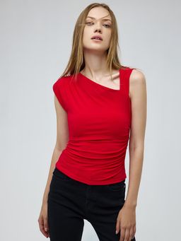 Cover Story - Red Solid Asymmetrical Top