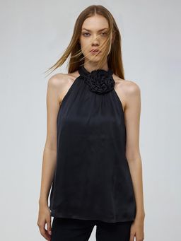 Cover Story - Iven Black Sleeveless Halter Neck Top