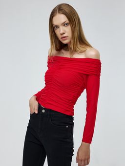 Cover Story - Marella Red Bardot Off Shoulder Top