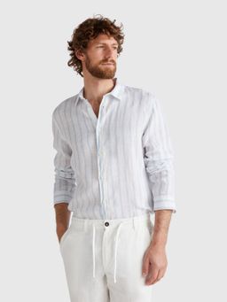United Colors of Benetton - Regular Fit Spread Collar Striped Shirt White