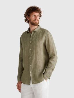 United Colors of Benetton - Regular Fit Spread Collar Solid Shirt Olive