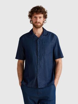 United Colors of Benetton - Regular Fit Collar Solid Shirt Blue