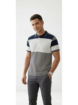 Pierre Carlo - Men Polo Collar T-Shirt Navy Blue