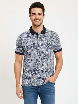 Pierre Carlo - Men Polo Collar T-Shirt Navy Blue