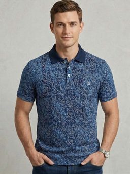 Pierre Carlo - Men Polo Collar T-Shirt Navy Blue