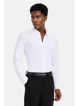 Snitch - White Solid Full Sleeves Slim Formal Luxe Shirt For Men