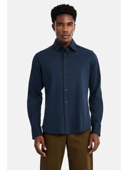 Snitch - Navy Blue Solid Full Sleeves Slim Casual Luxe Shirt For Men