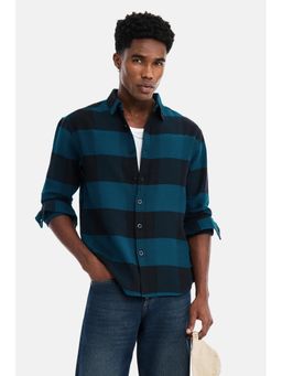 Snitch - Teal Stripes Full Sleeves Relaxed Casual Shirt For Men
