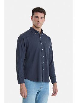 Snitch - Dark Blue Textured Full Sleeves Regular Casual Shirt For Men