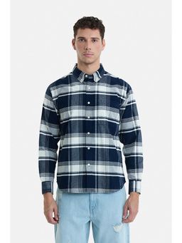 Snitch - Navy Blue Checks Full Sleeves Regular Casual Shirt For Men