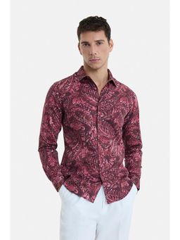 Snitch - Wine Floral Full Sleeves Slim Party Shirt For Men