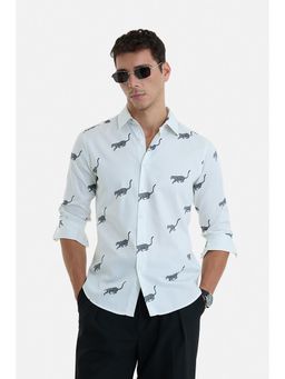 Snitch - White Animal Full Sleeves Slim Casual Shirt For Men
