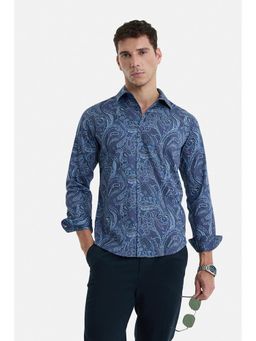 Snitch - Navy Blue Floral Full Sleeves Slim Casual Shirt For Men