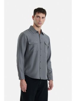Snitch - Grey Solid Full Sleeves Regular Party Shirt For Men
