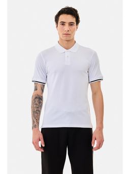 Snitch - White Solid Half Sleeves Regular Polo T-Shirt For Men