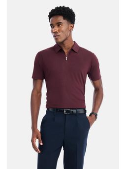 Snitch - Maroon Solid Half Sleeves Slim Polo T-Shirt For Men