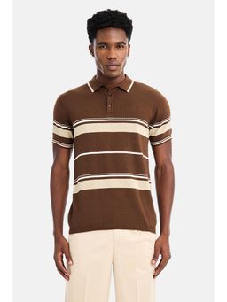 Snitch - Brown Stripes Half Sleeves Regular T-Shirt For Men