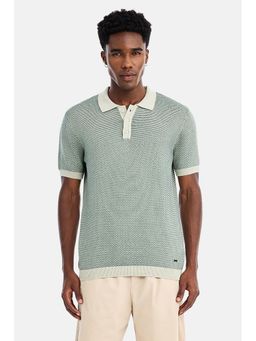 Snitch - Sage Green Textured Half Sleeves Regular Polo T-Shirt For Men