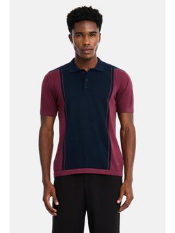Snitch - Navy Blue Colour-Block Half Sleeves Regular T-Shirt For Men