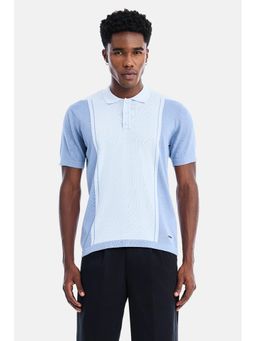 Snitch - Light Blue Colour-Block Half Sleeves Regular T-Shirt For Men