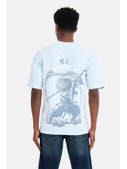 Snitch - Light Blue Graphic Half Sleeves Oversized T-Shirt For Men
