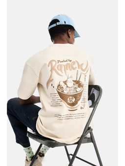 Snitch - Off-White Graphic Half Sleeves Oversized T-Shirt For Men