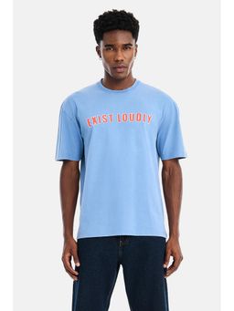 Snitch - Light Blue Graphic Half Sleeves Oversized T-Shirt For Men