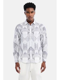 Snitch - White Geometric Full Sleeves Regular Casual Shirt For Men