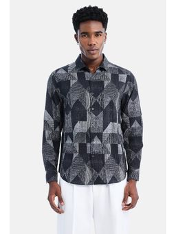 Snitch - Black Geometric Full Sleeves Regular Casual Shirt For Men