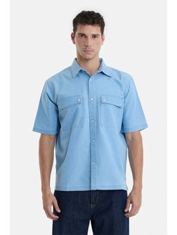 Snitch - Light Blue Solid Half Sleeves Regular Casual Shirt For Men