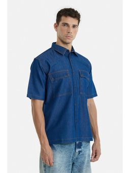 Snitch - Dark Blue Solid Half Sleeves Regular Casual Shirt For Men