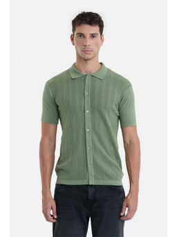 Snitch - Olive Crochet Half Sleeves Regular Party Shirt For Men