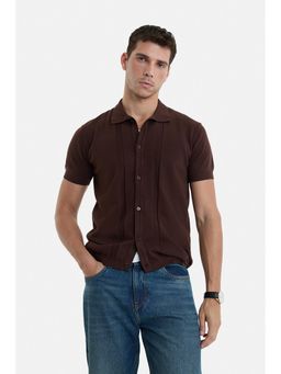 Snitch - Dark Brown Ribbed Half Sleeves Regular Casual Shirt For Men