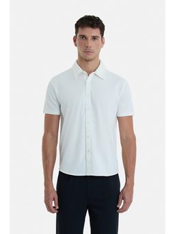 Snitch - White Textured Half Sleeves Regular Casual Shirt For Men