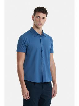 Snitch - Blue Textured Half Sleeves Regular Casual Shirt For Men