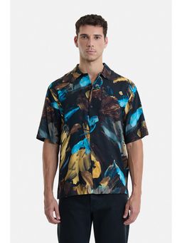 Snitch - Black Abstract Half Sleeves Oversized Party Shirt For Men