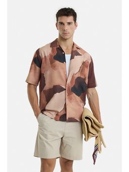 Snitch - Rust Abstract Half Sleeves Boxy Party Shirt For Men
