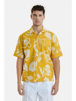 Snitch - Mustard Floral Half Sleeves Boxy Party Shirt For Men